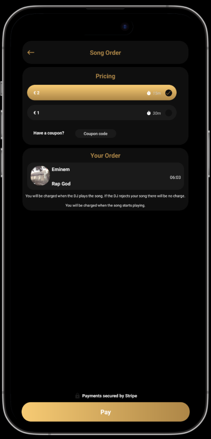 App Song Ordering Page Mockup